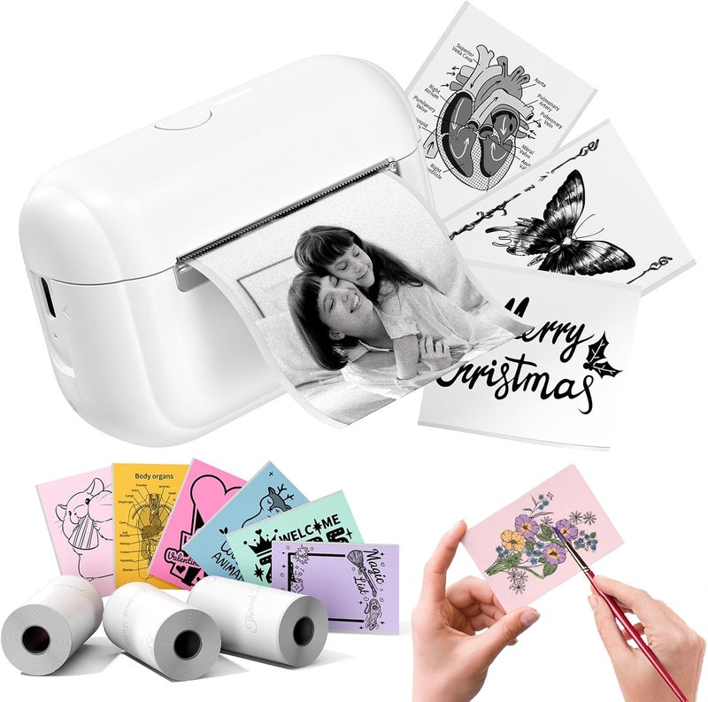 Memoking Sticker Printer - Portable Mini Printer Q02E, Pocket Impresora Portátil Inkless Print Pod Small Thermal Sticker Maker Receipt Printer, for Study Note, Diagrams, Scrapbook, Journal, Gift, DIY - Image 1